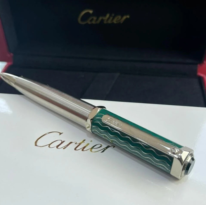 Cartier Santos Ballpoint Pen – Green Silver Limited Edition Luxury Gift Box New