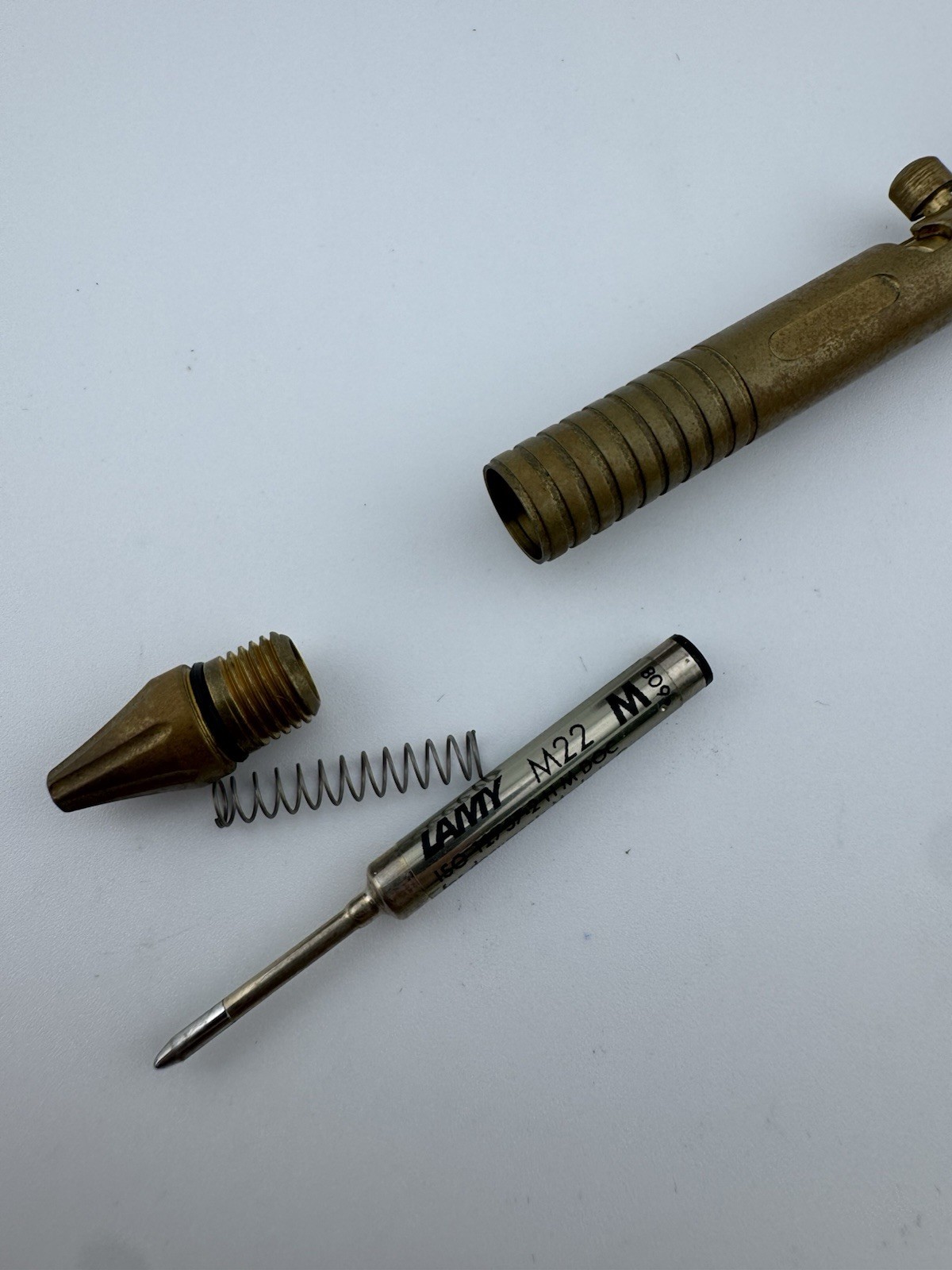 Original Brian Felholter Mini Custom Brass Titanium Blue Mokuti Pocket Clip Pen