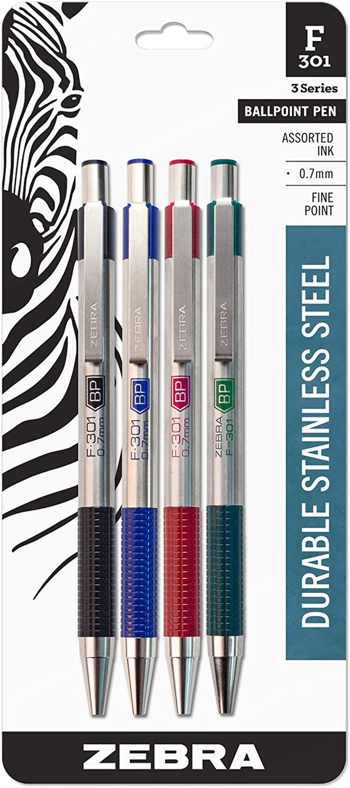 F-301 Ballpoint Black, Blue, Red and Green Ink, Fine Point 0.7Mm Pen, Easy-Glide