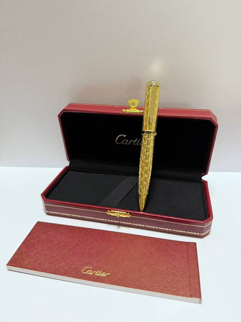 Cartier Gold Ballpoint Pen Engraved Luxury Writing Instrument NIB