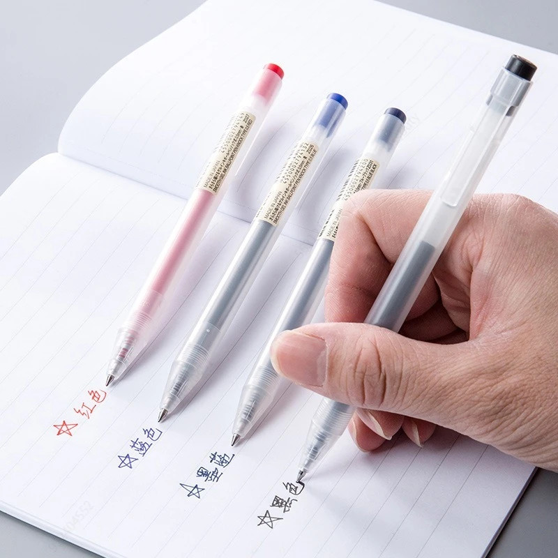 10Pcs Press Gel Pen 0.5Mm Blue/Black/Dark Blue/Red Ink Mujis Gel Pen Set for Sch