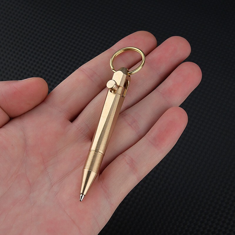 Mini Pocket Keychain Brass Bolt Action Ball Pen Outdoor EDC Tool Gift