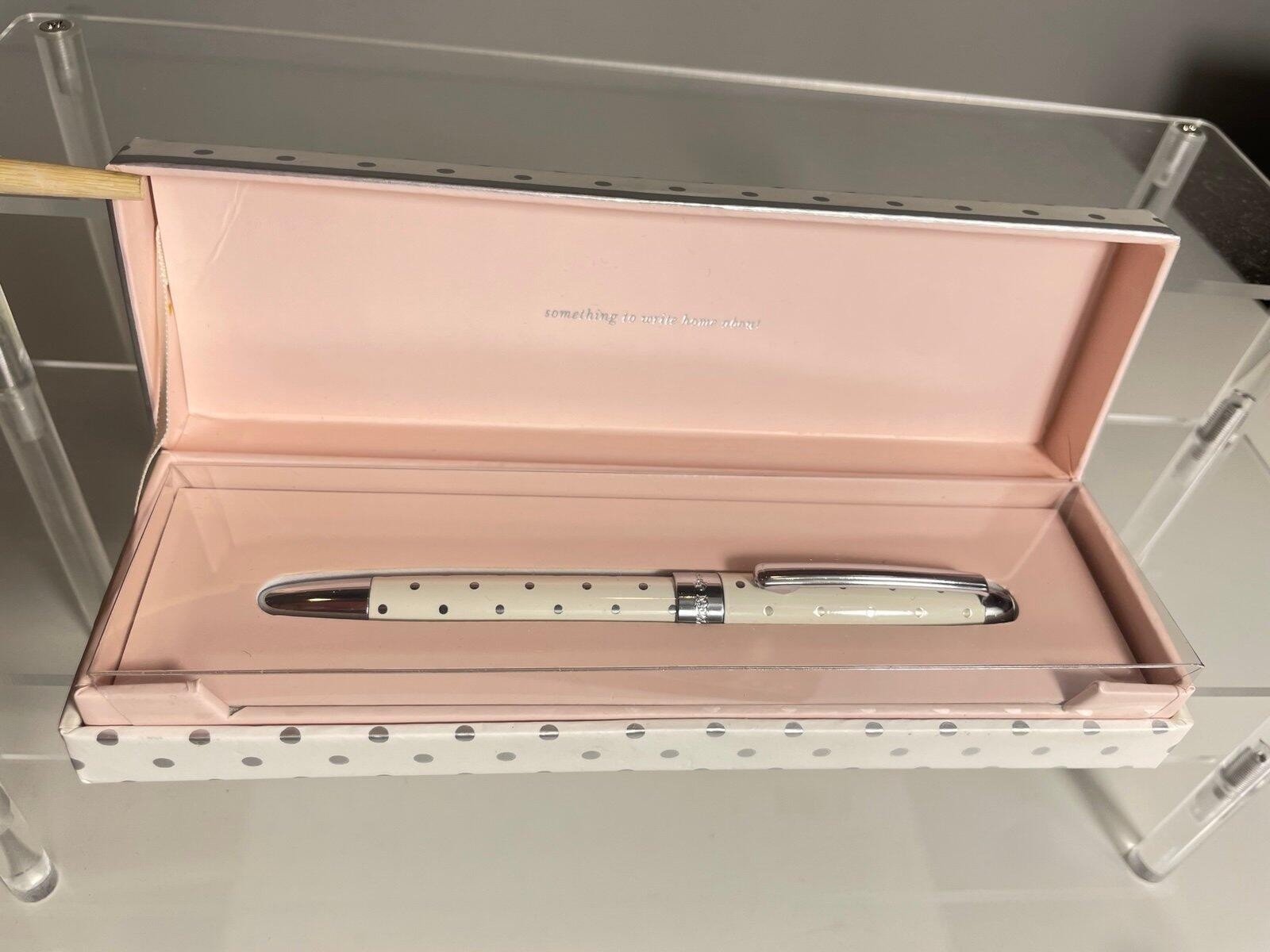 Kate Spade White/Silver Polka Dot Ballpoint Pen “Something To Write Home About”