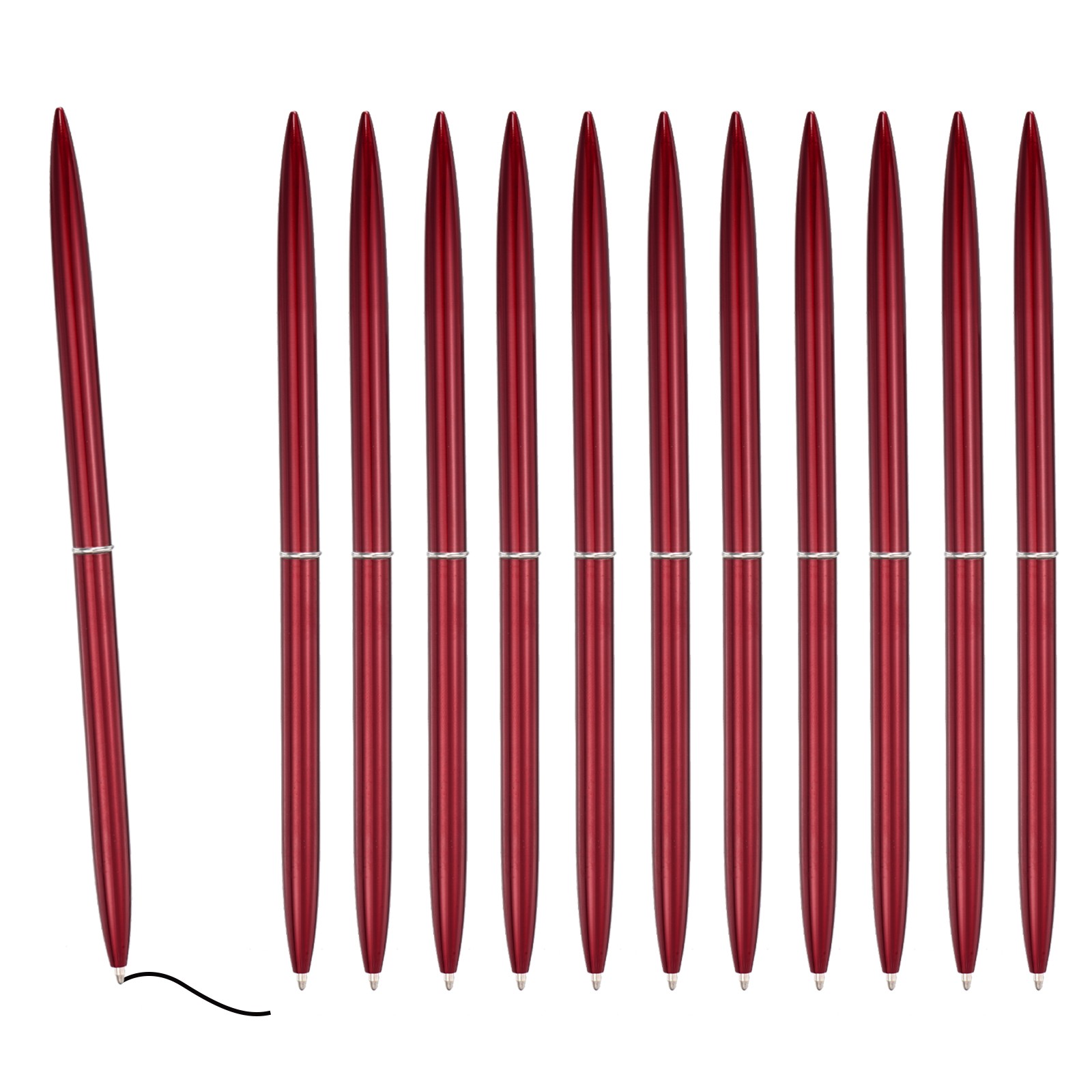 12 x Slim Metal Ballpoint Pen Black Ink 1mm Medium Point Pen, Wine Red