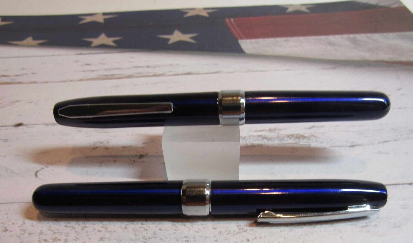 SET OF 2 GLOSSY BLUE MAGNUM BULLET CAPPED PEN