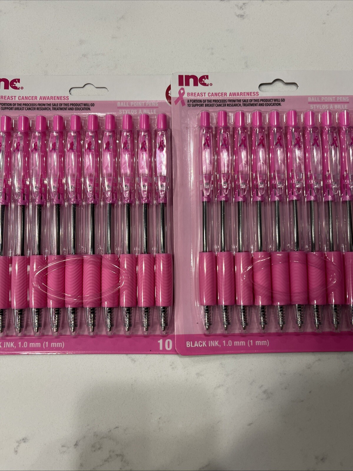 Breast Cancer Awareness 20 Pcs (2/10 Packs)Pink Ribbon Ballpoint Pens, Black Ink