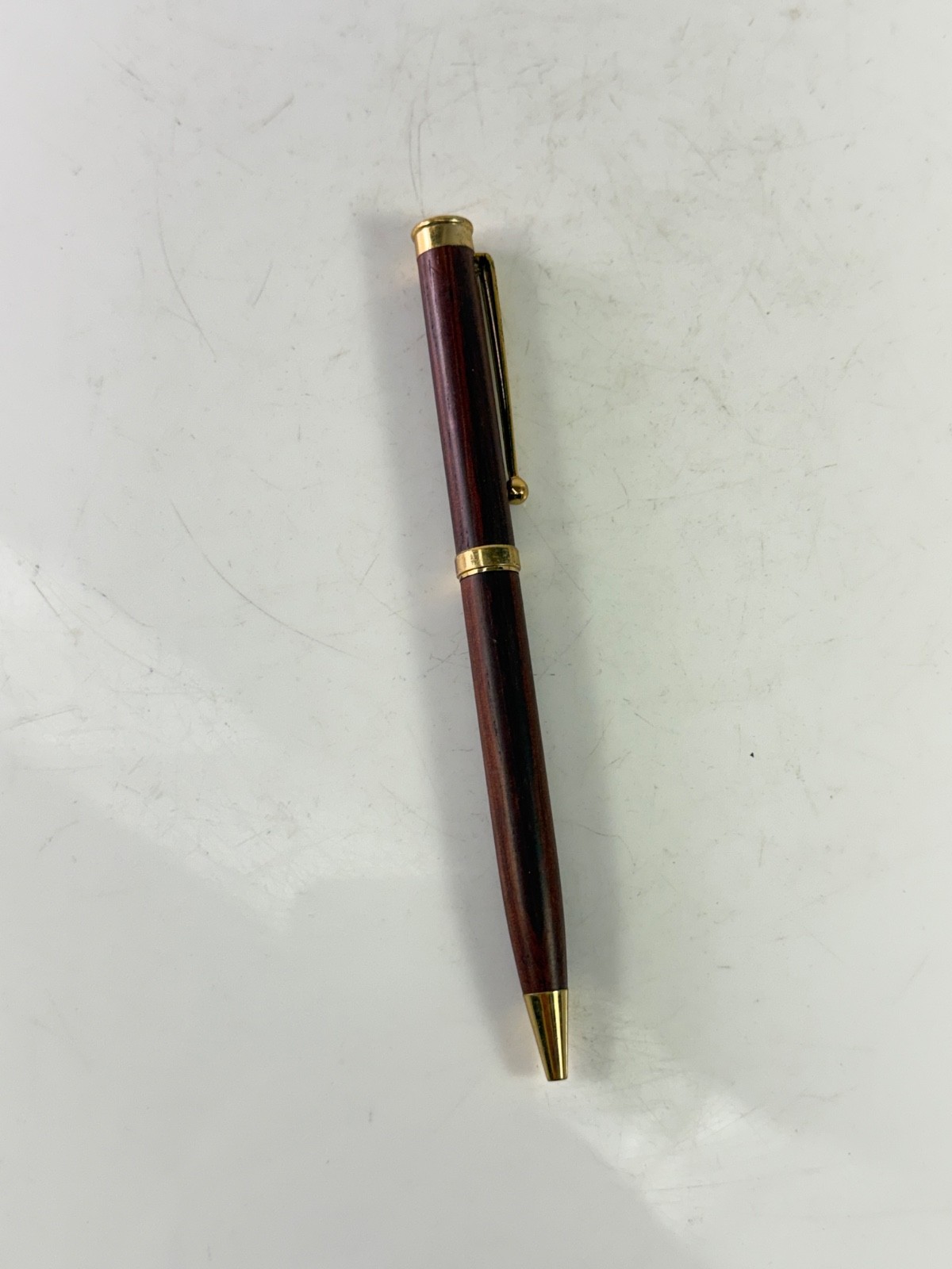 Vintage Wooden Slimline Twist Ballpoint Pen Rosewood Color Gold Tone Trim