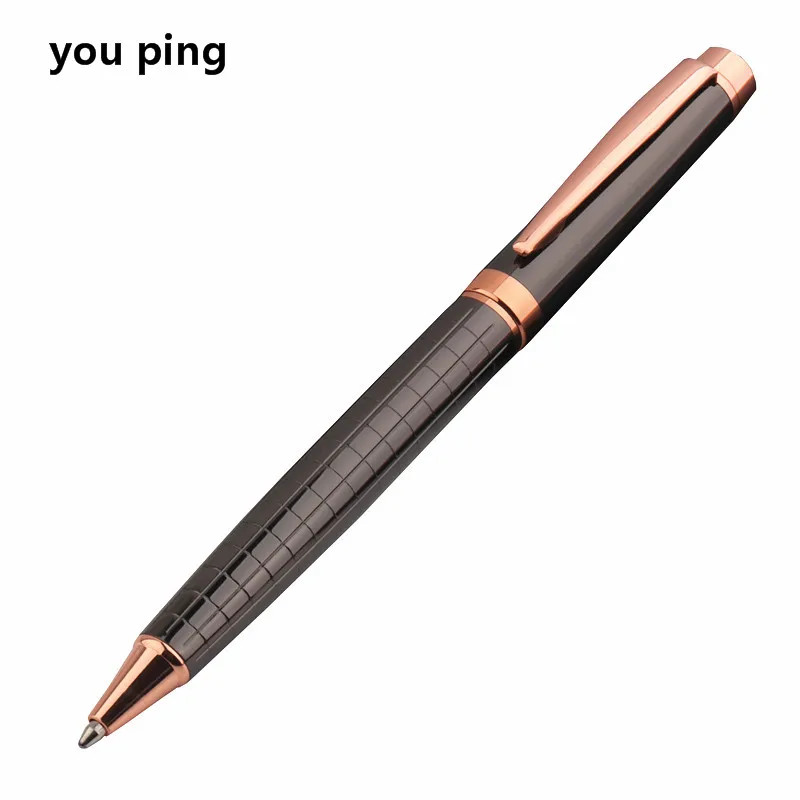 You Ping 856 Metal Ballpoint Pen – Gunmetal with Rose Gold Trim, 0.5mm Blue Ink