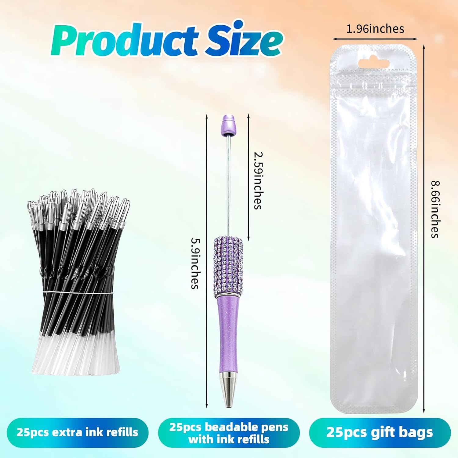 75 Pcs DIY Diamond Beadable Pen Kit – 25 Plastic Rhinestone Beaded Pens Bulk …