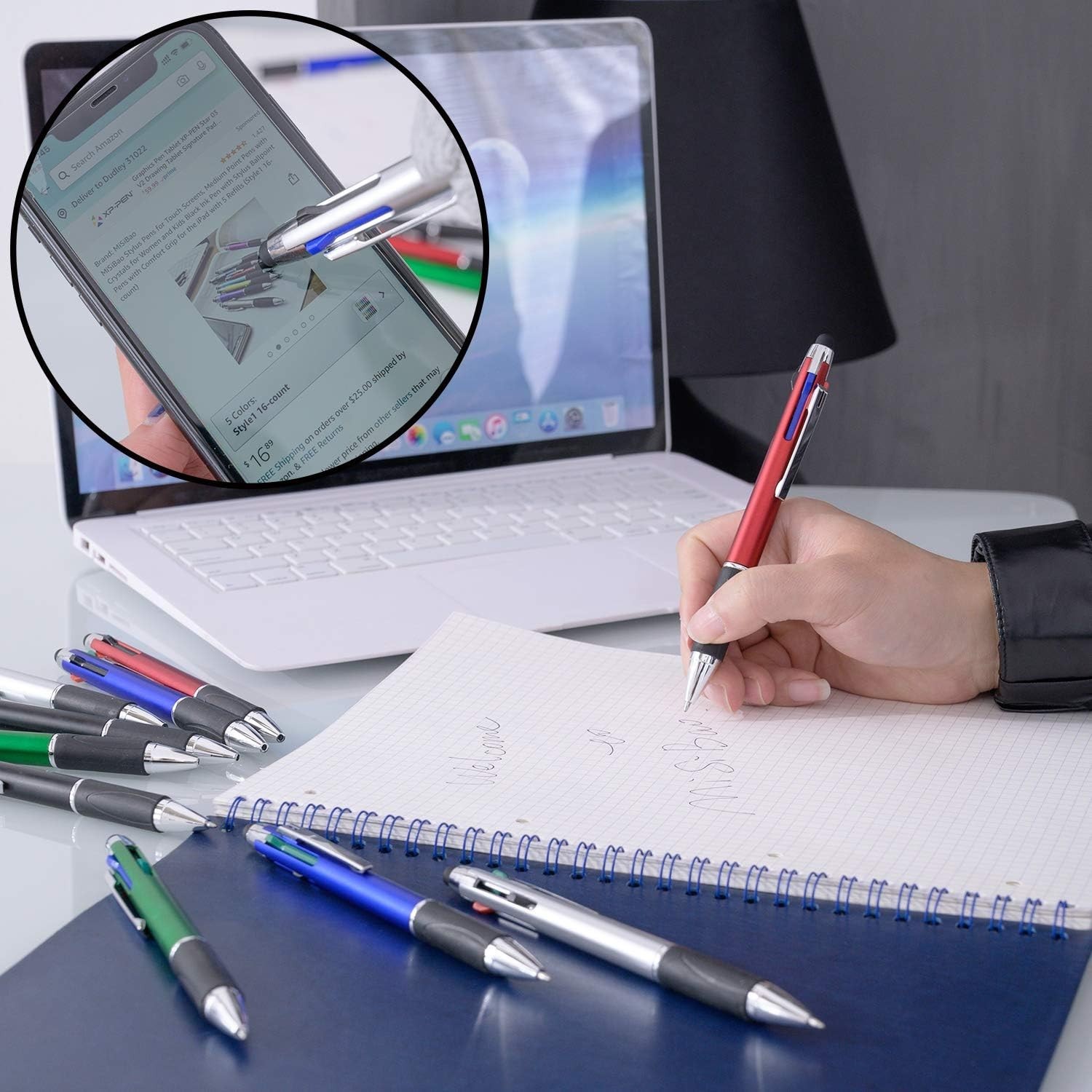 4-Color Ballpoint Pen Multi Colored Pens in One Stylus Pens for Touch Screens…