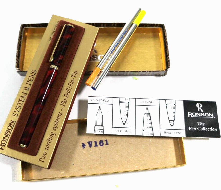 Vintage Ronson System II Pen ~ Flo Ball/Flo Tip ~ Germany ~ Red Tortoise #53005