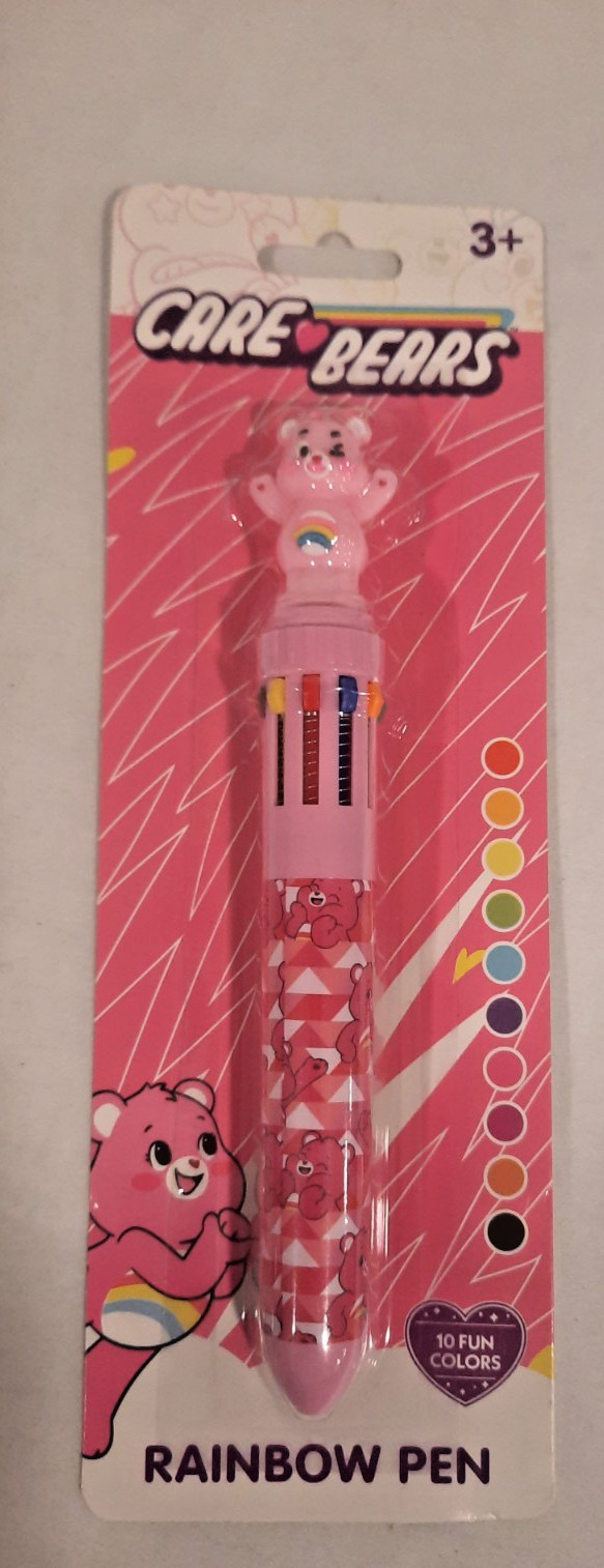 CARE BEARS RAINBOW PEN PINK WITH 10 FUN COLORS. CHEER BEAR ON TOP BRAND NEW