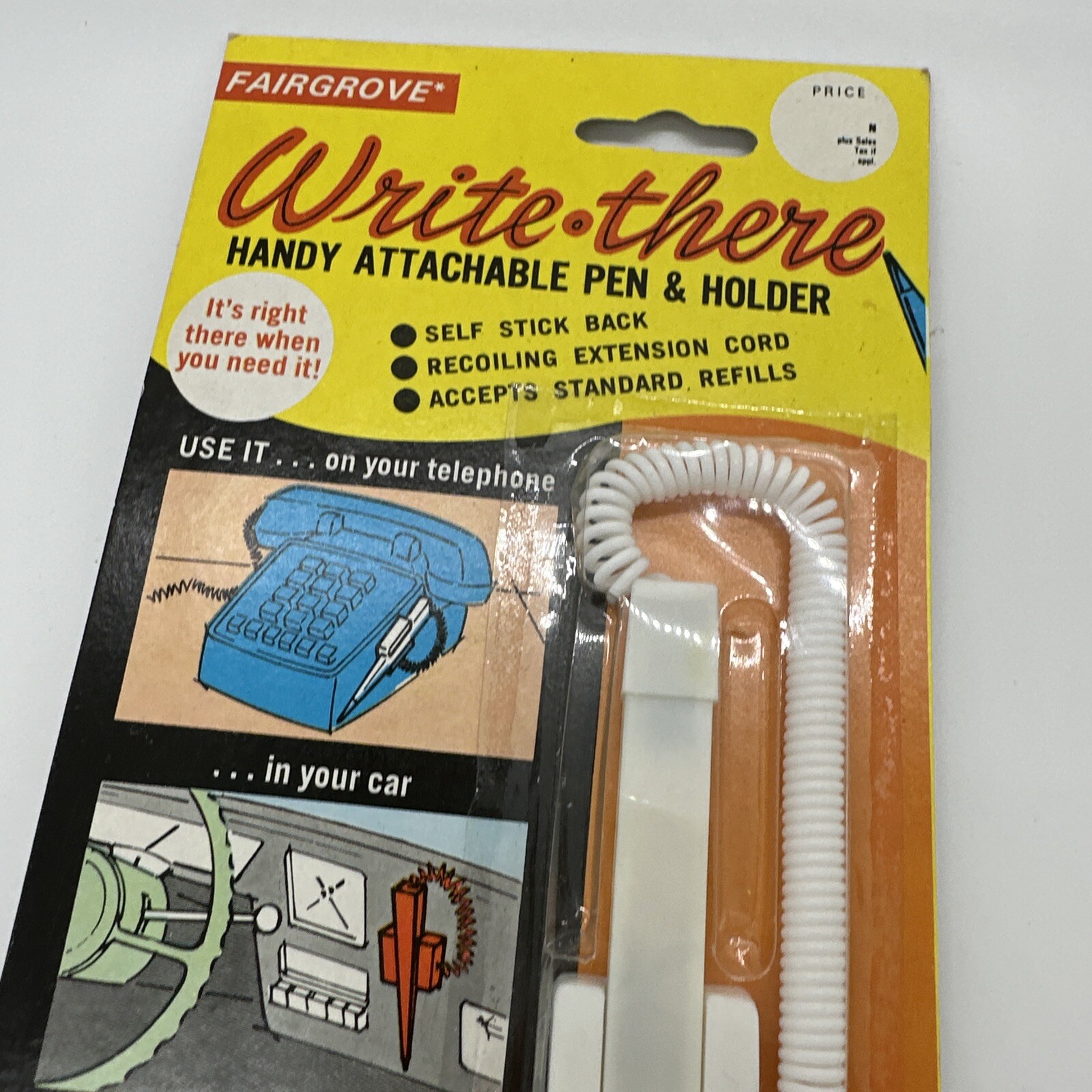 Fairgrove Write•There Handy Attachable Pen W/ Cord Telephone White VTG 1977 NOS