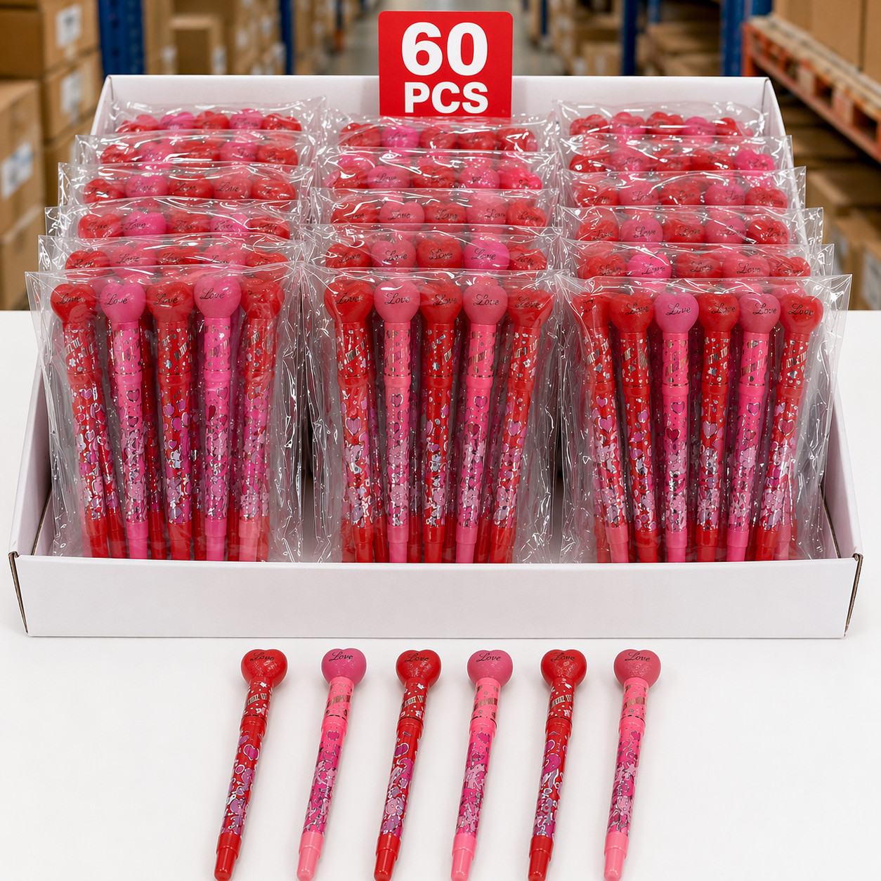 Wholesale Closeout 60 PCS Heart Shaped Pens Glitter Love Novelty Ballpoint Pens