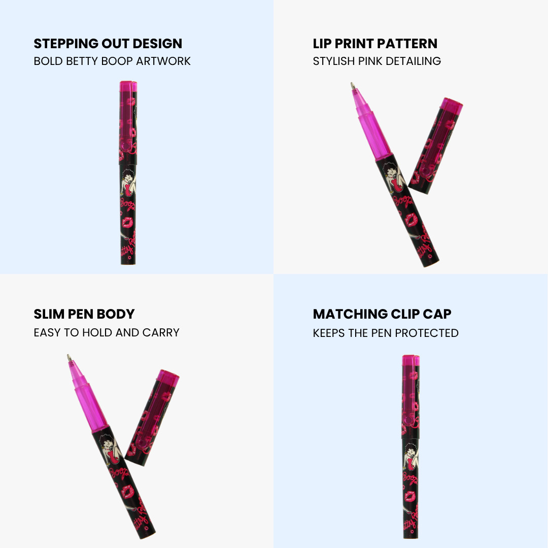 Betty Boop Lip Kiss Pen–Smooth Writing Smudge-Proof Ink Fine Point Tip Gift