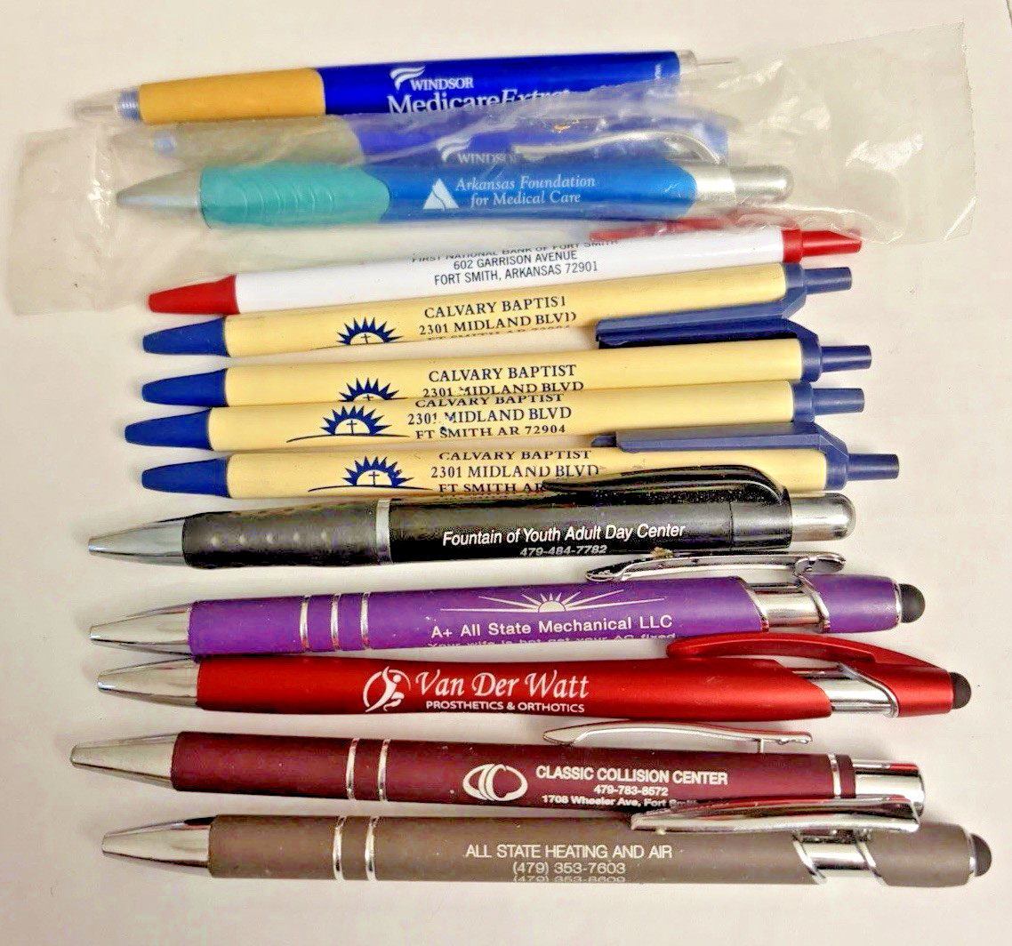Company Logo Branded Pens Old Vintage Pen Lot of 12 One Dozen Various Styles