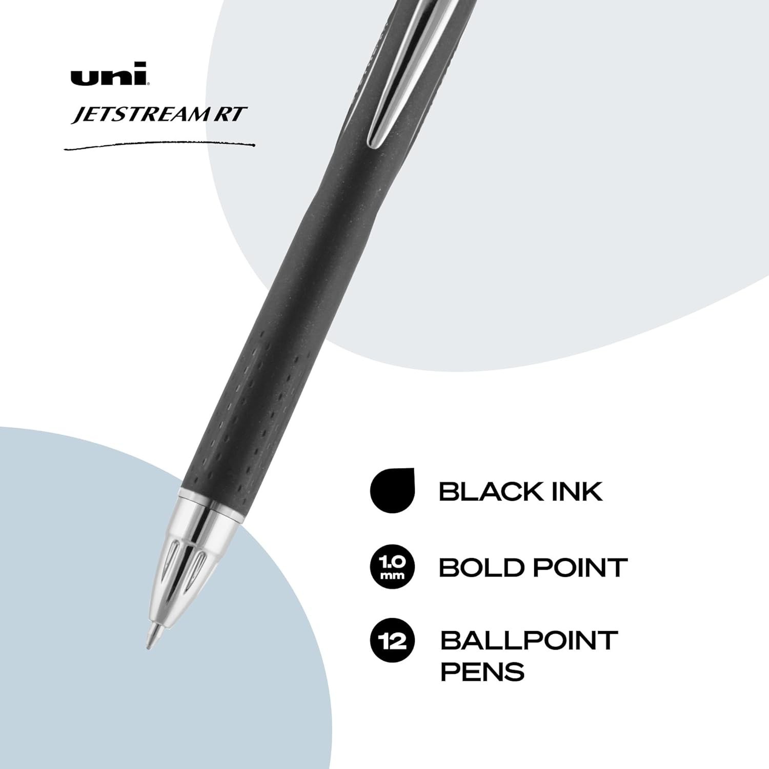 Smooth Hybrid Ink Ballpoint Pens 1mm Medium Point Black Water Resistant 12 Count
