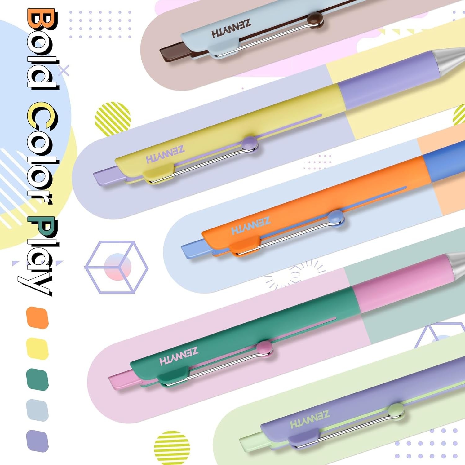 Gel Pens, 5PCS 0.5mm Fine Point Smooth Writing Black Ink Pens, Cute Color