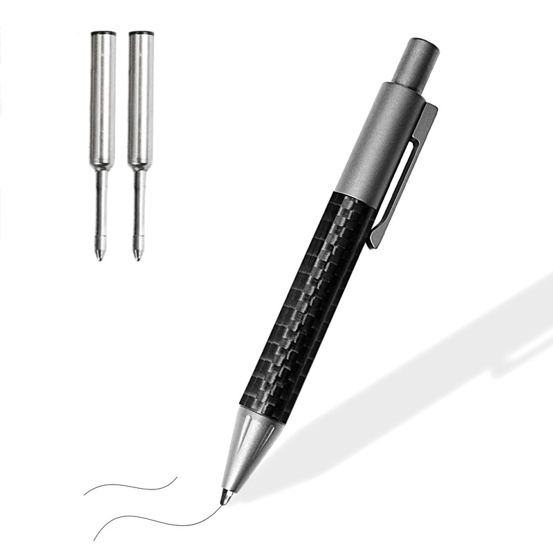 Mini Pocket Titanium + Carbon Fibre Ballpoint Pen Signature Pen w/ 2pcs Refills