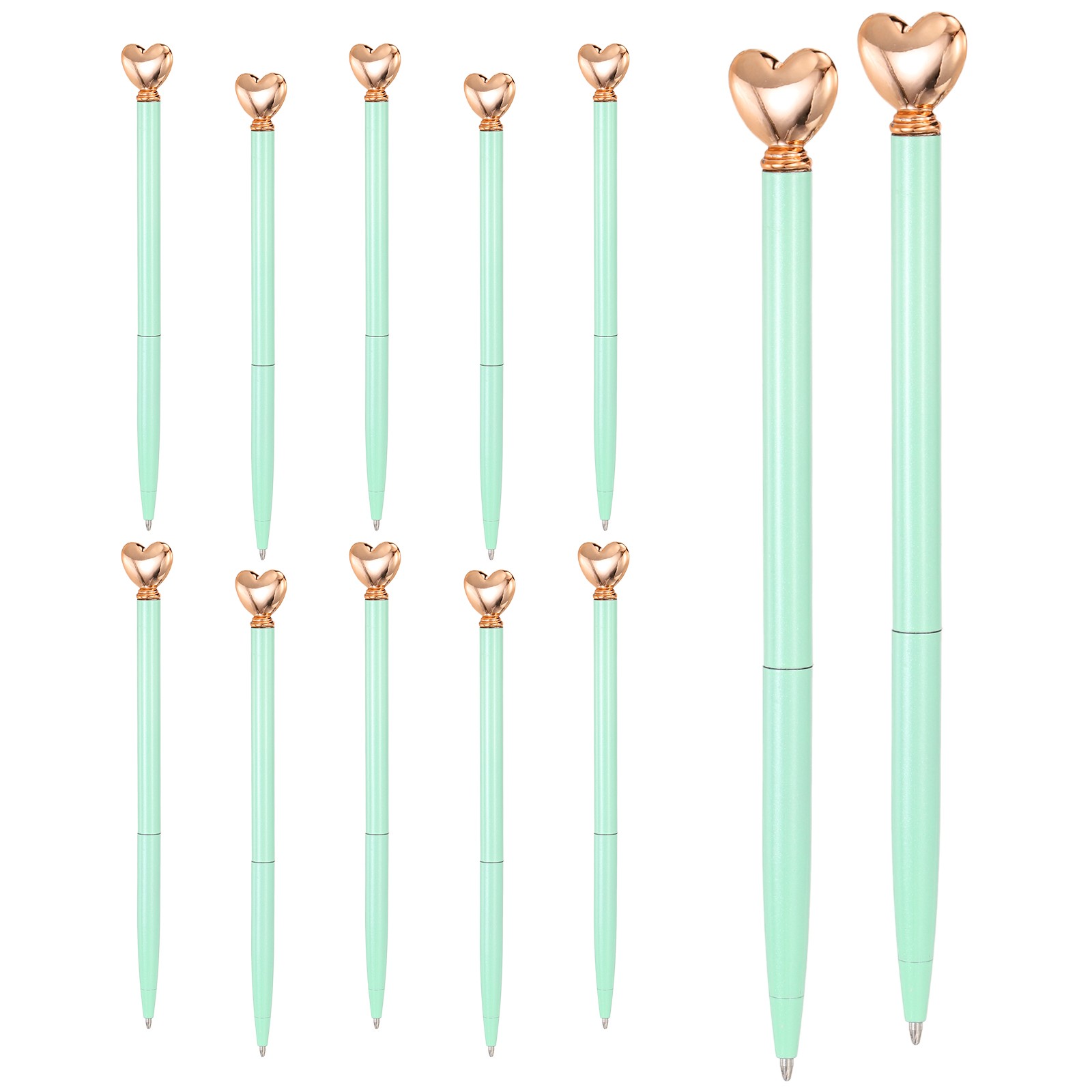 Heart Pens 1.0mm Black Ink 12Pcs Metal Cute Pens Ballpoint Candy Green/Rose Gold