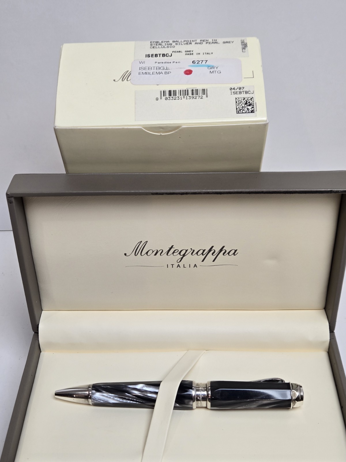 Montegrappa Emblema Sterling Silver Pearl Gray Celluloid Ballpoint Pen ISEBTBCJ