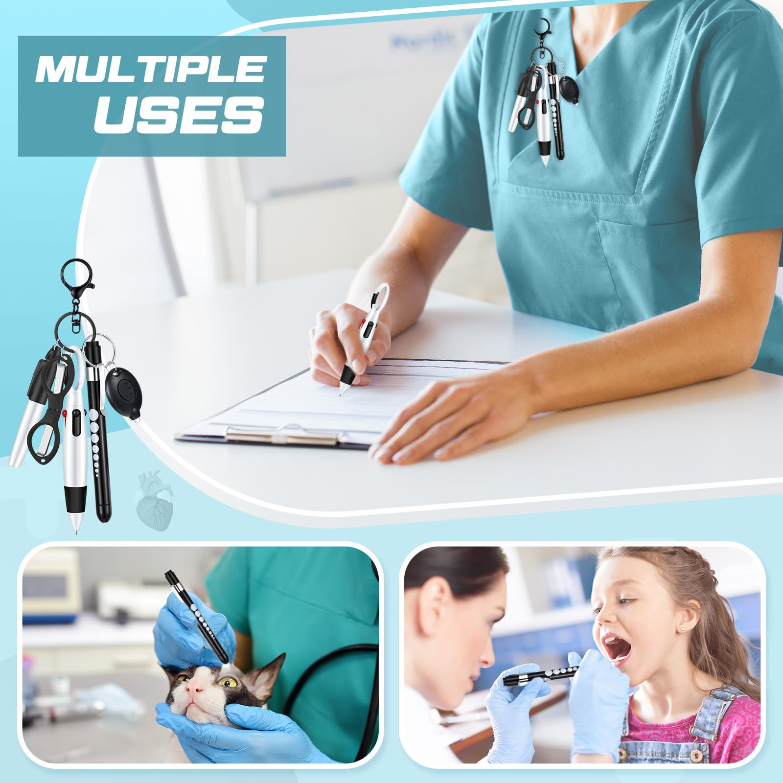 Nurse Pen Set with Marker Pen LED Light Scissors Keychain Clip and Flashlight