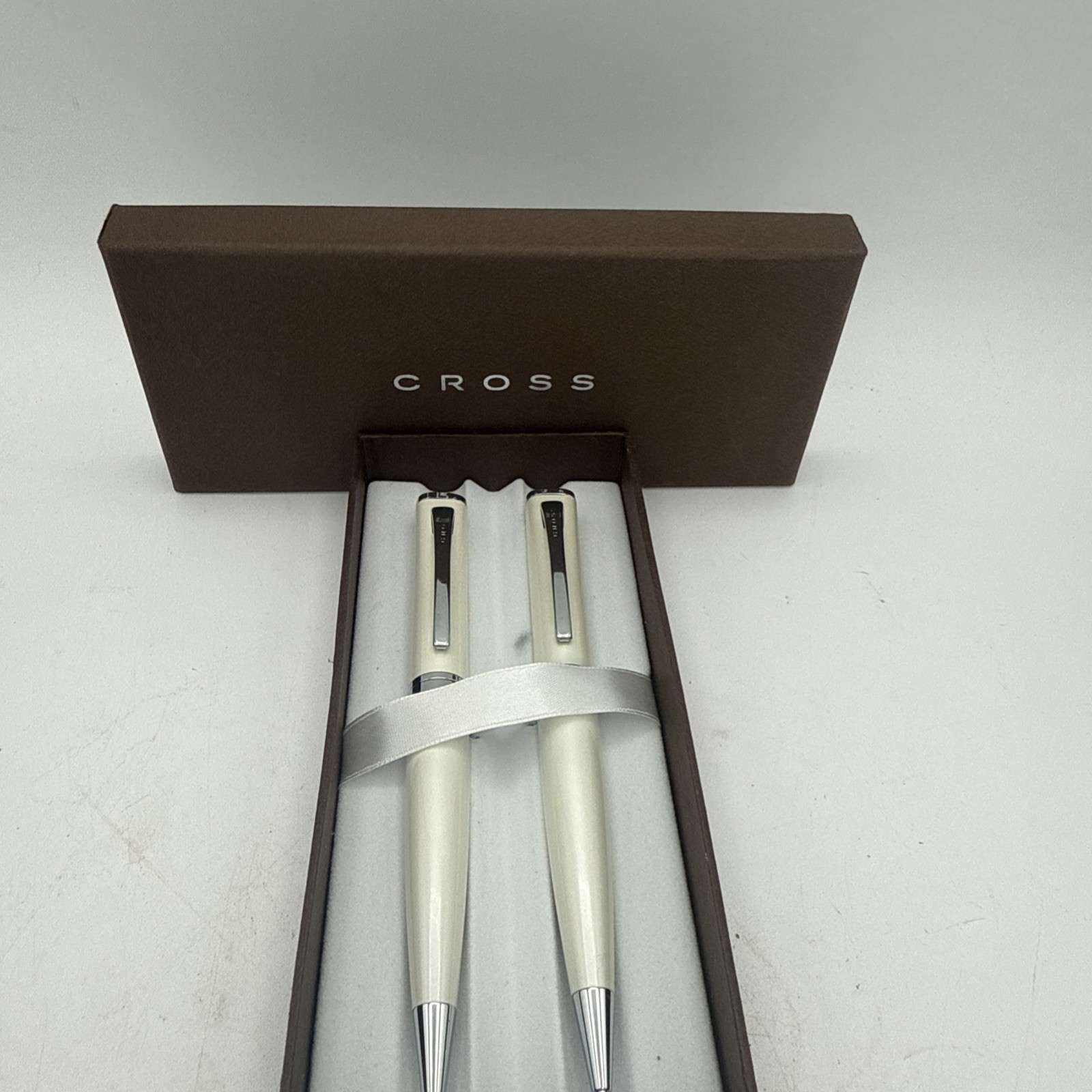 Cross Beverly Pearlescent White lacquer ballpoint pen and 0.7mm pencil set