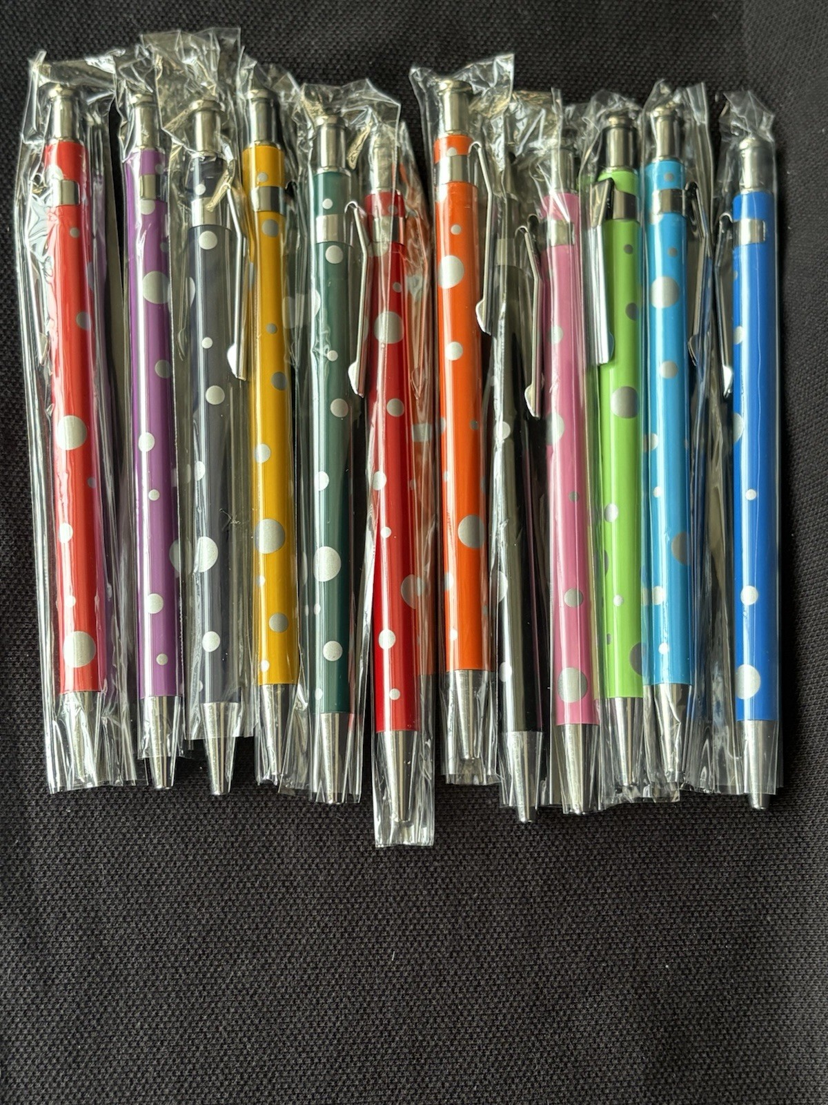 Lot of 14 Polka Dot Ballpoint Pens Assorted Colors Click Retractable New Sealed