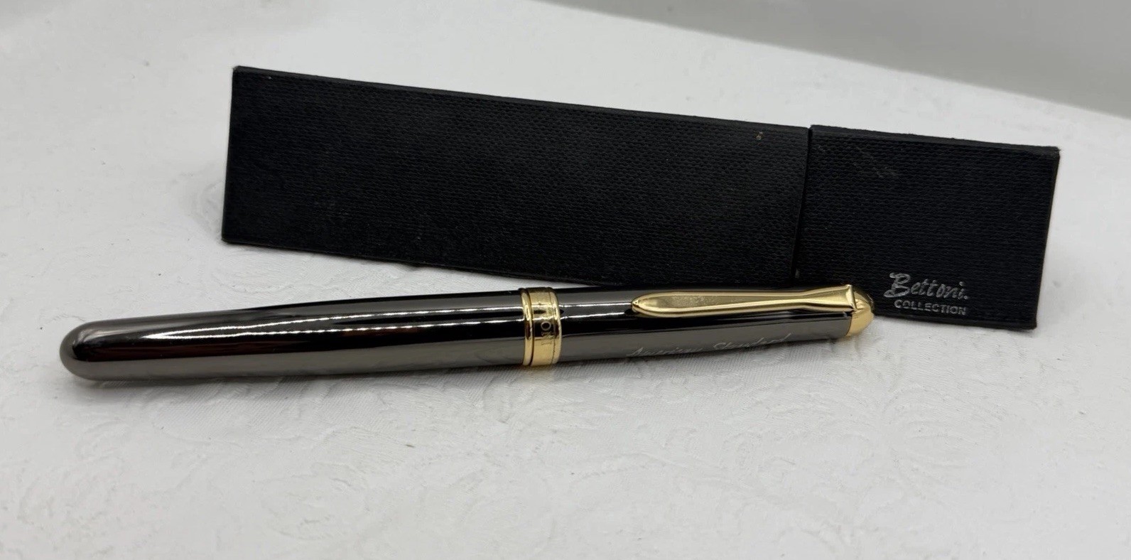 Bettoni Pen American Standard Roller Ball Gun Metal Gold Tone & Box