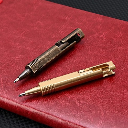 EDC Mini Pocket Brass Bolt Action Ball Pen w/ 2pcs Refills Outdoor Camping Tool