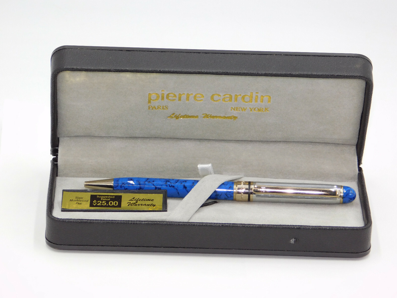 Pierre Cardin Pen Chrome and Blue Lapis Marbleized Black Ink Pen