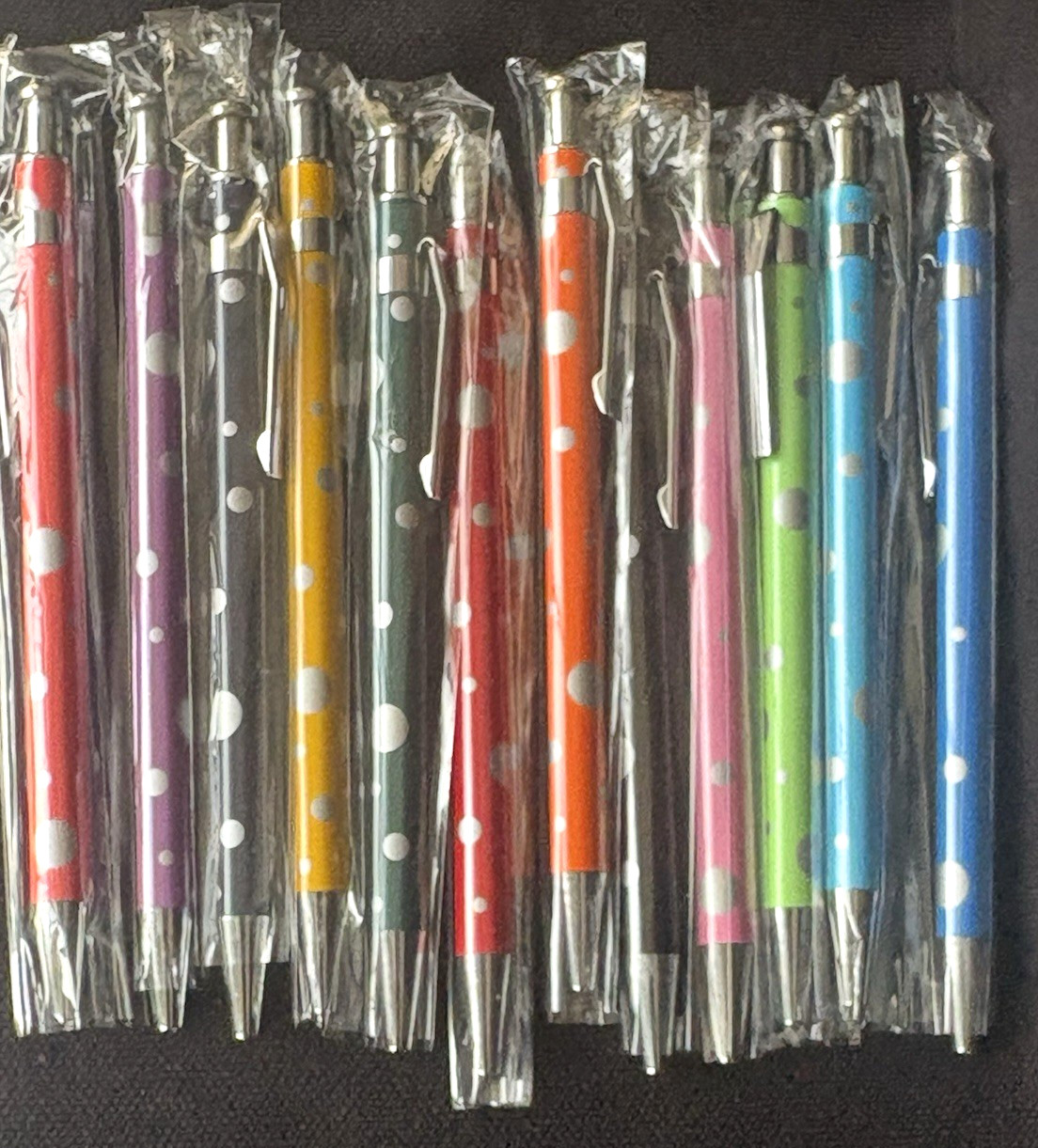 Lot of 14 Polka Dot Ballpoint Pens Assorted Colors Click Retractable New Sealed