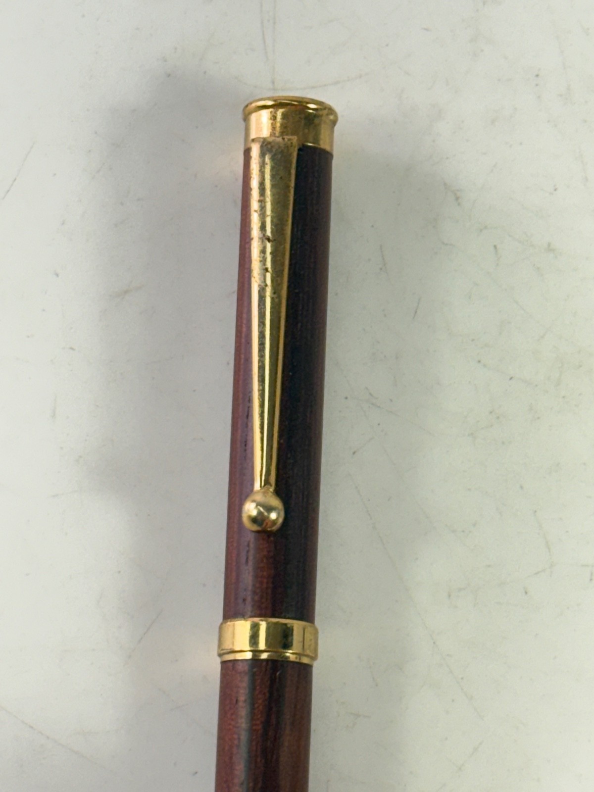 Vintage Wooden Slimline Twist Ballpoint Pen Rosewood Color Gold Tone Trim