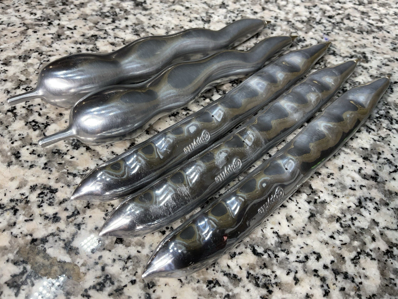 5 Vintage Aluminum Haricot Bean & Pepper Pens Copyrite Adatte Design Italy 1996
