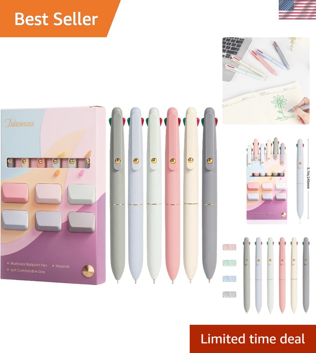 Multicolor Pens, 4-in-1 Colored Ballpoint Pen 0.5mm Fine Point Smooth Writing…
