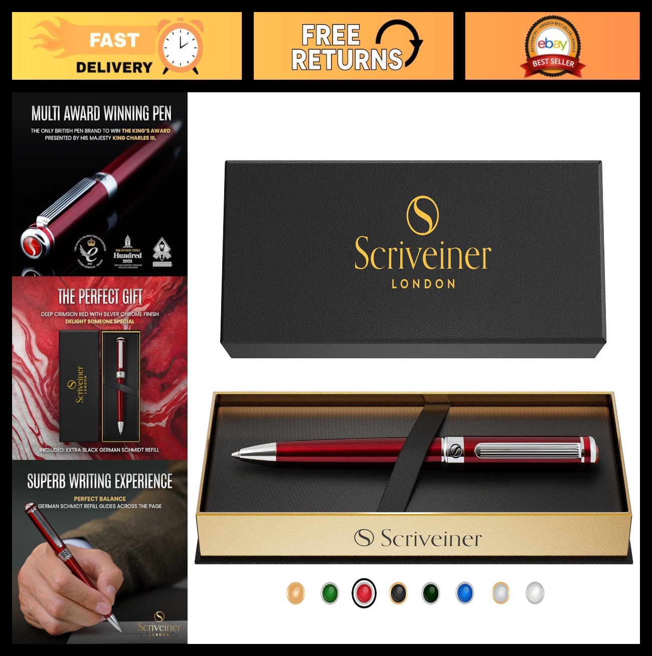 Luxury Deep Crimson Ballpoint Pen – Red Lacquer, Chrome Finish, Schmidt Refill,