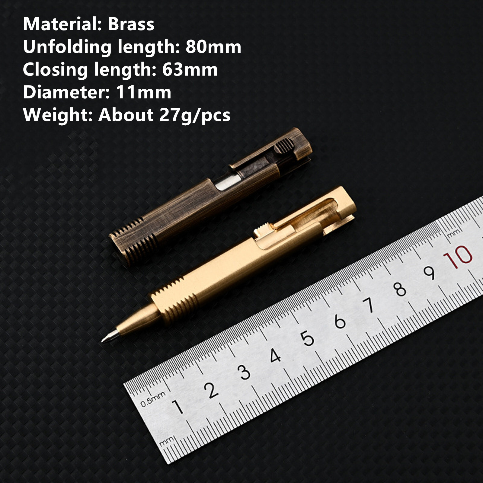Mini Pocket Keychain Brass Bolt Action Ball Pen w/ 1pcs Refills Outdoor EDC Tool