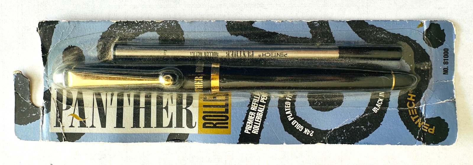 Vintage Black Pentech Panther Roller Ball Pen Black Ink – 24k Gold Plated NEW