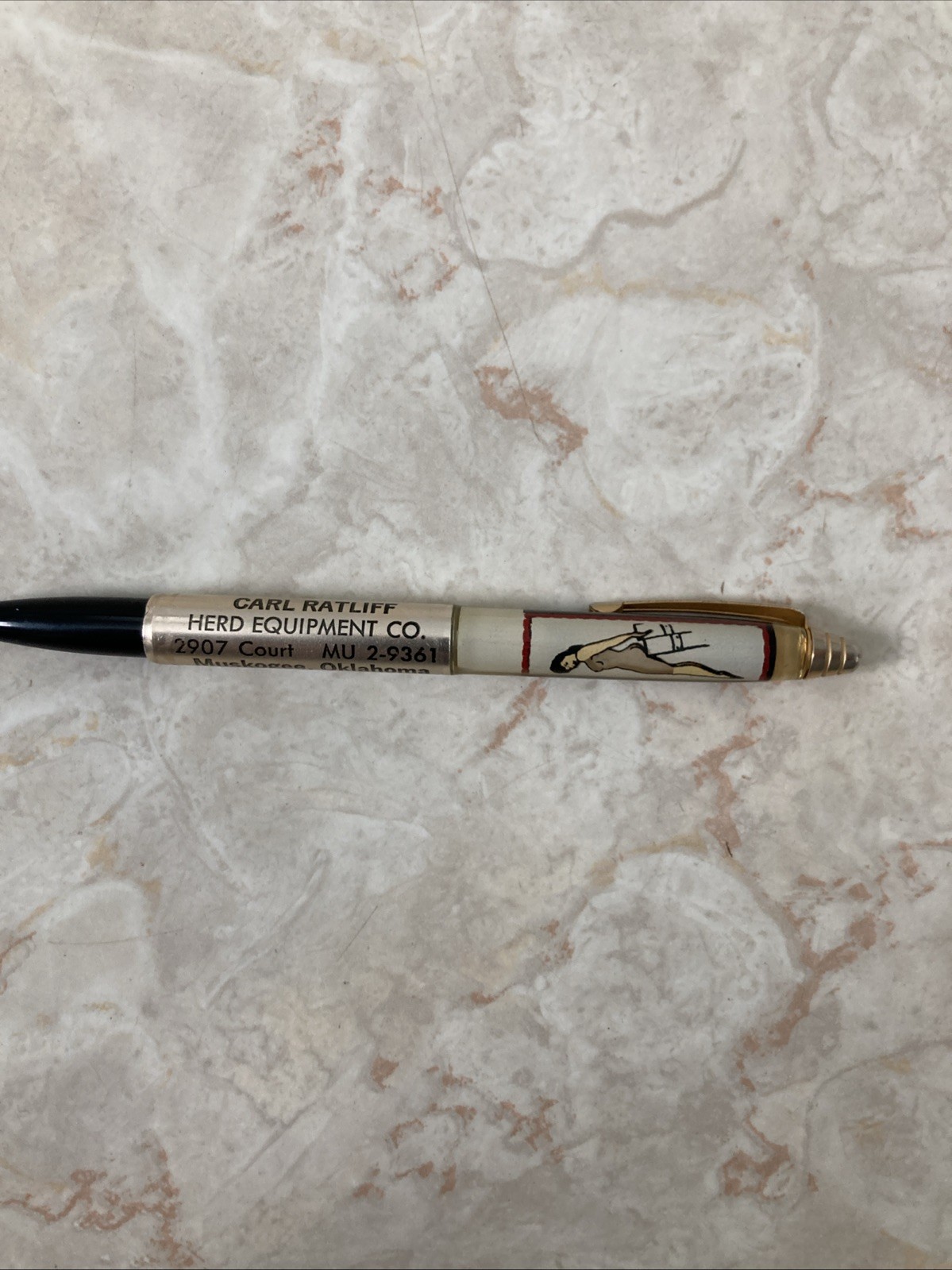 Vintage Carl Ratliff Muskogee Oklahoma Ball Point Dry Pen Lady Figure MU 2-9361