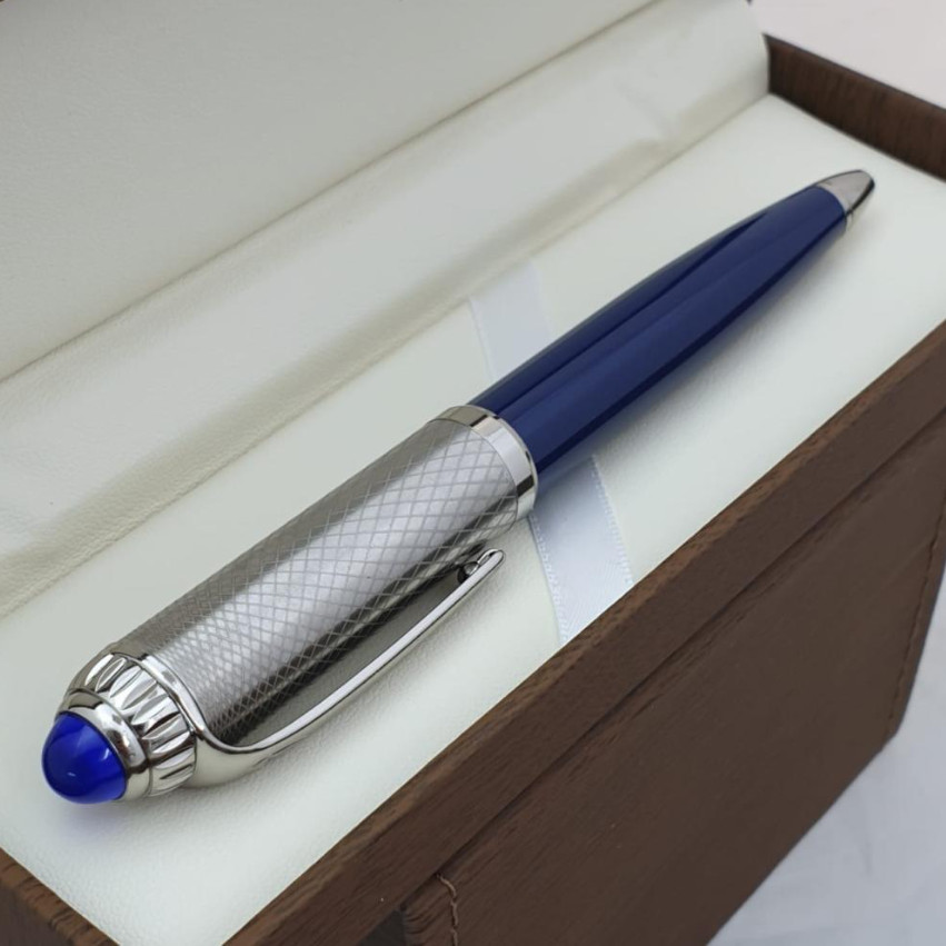 Cartier Luxury Guilloche Iced Blue Lacquer Ballpoint Pen NIB Gift Collectible