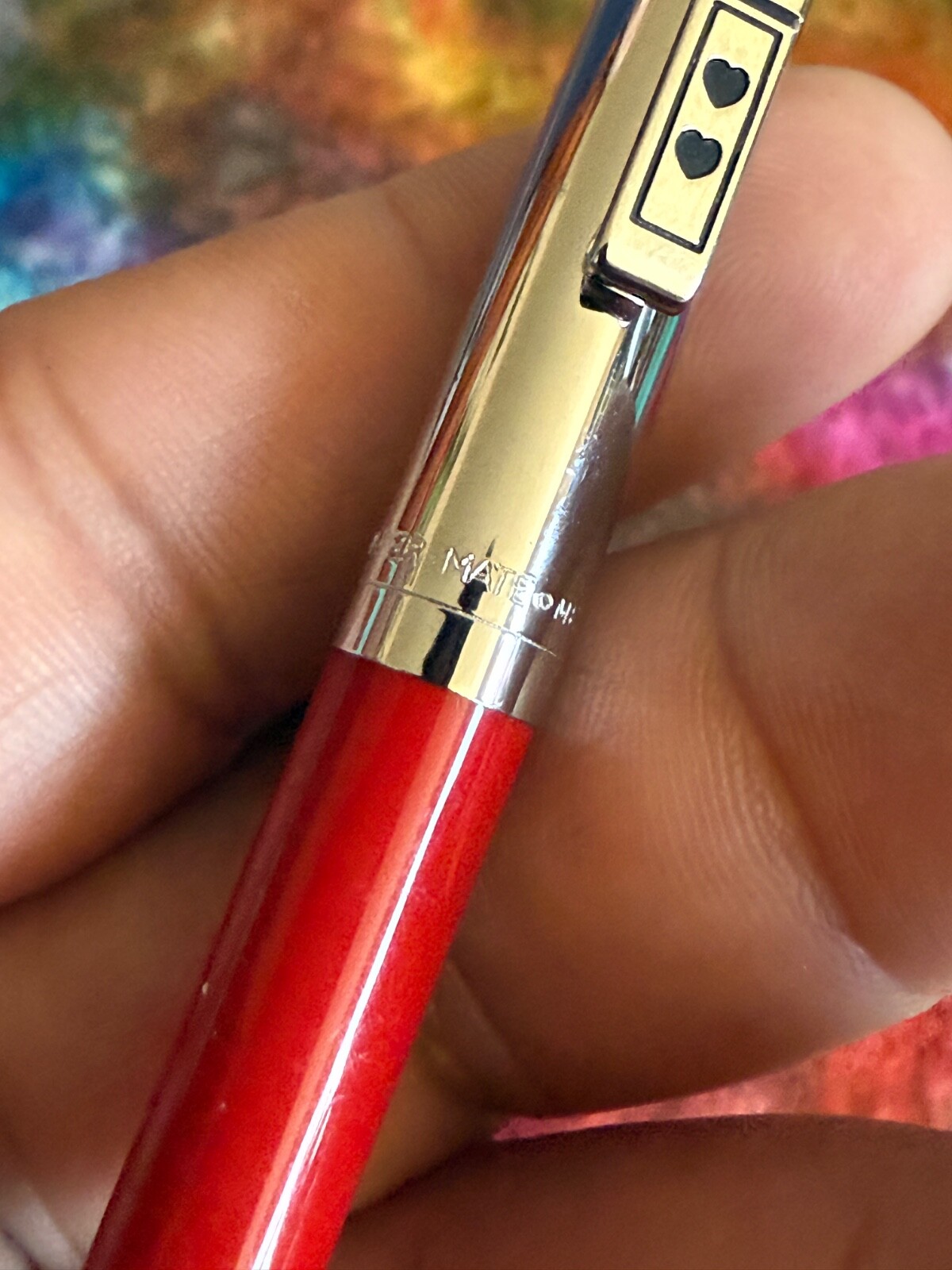 VTG 90s RED Paper Mate Double Heart Profile Ball Pen Slim Grip Mexico Blue Ink
