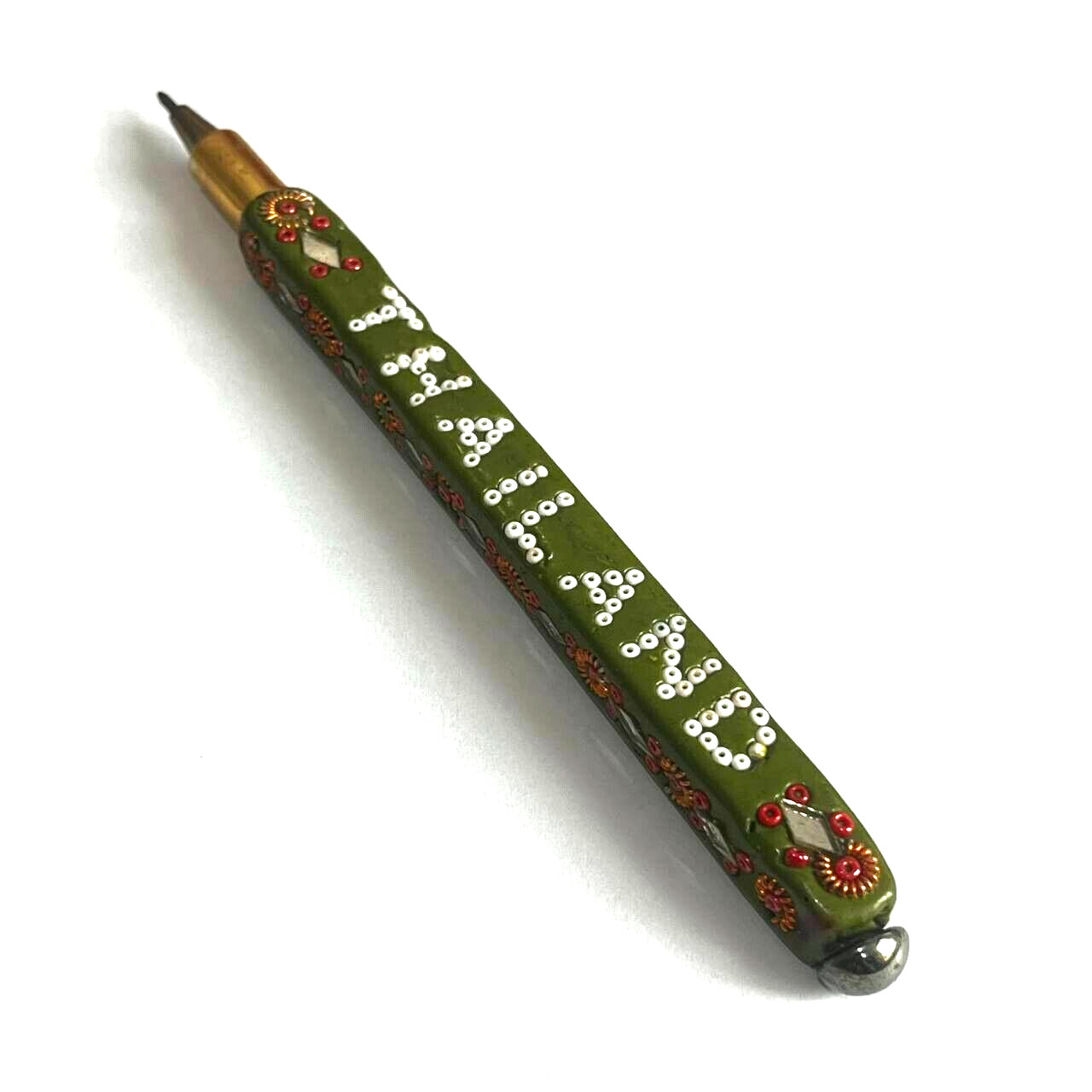 Vintage Rare Thailand Handmade Beaded and Diamond cut mirrored Ballpoint Pen