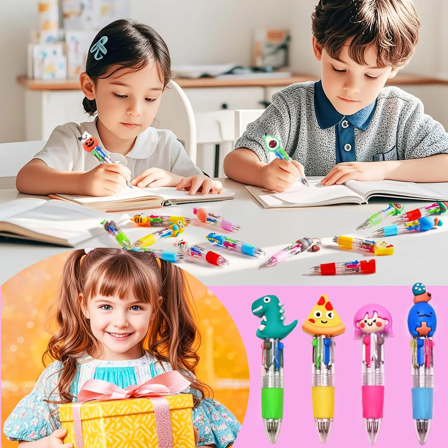 24Pcs Mini Multicolor Pens in One 4-in-1, Cute Pens Bulk for Party Favors and Bi
