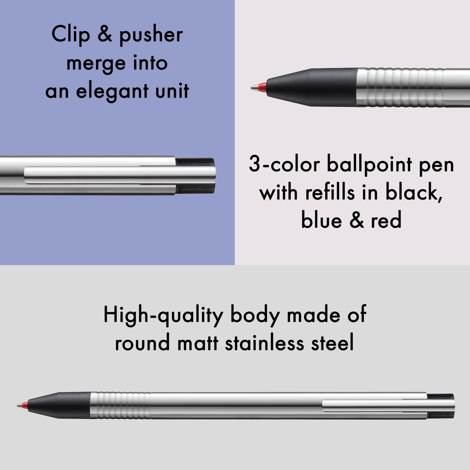 LAMY Logo 3 in 1 Multi Colour Ballpoint Pen Silver Stainless Steel Writing Tool
