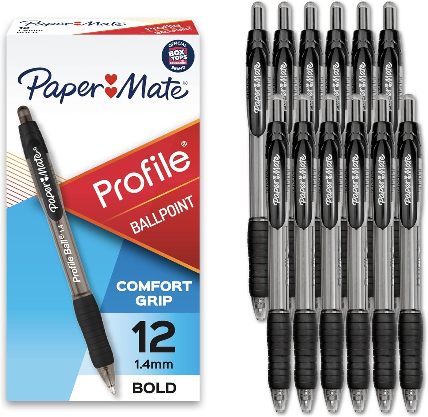 Everyday Writing with Profile Retractable 1.4mm Bold Black Pens, 12 Count