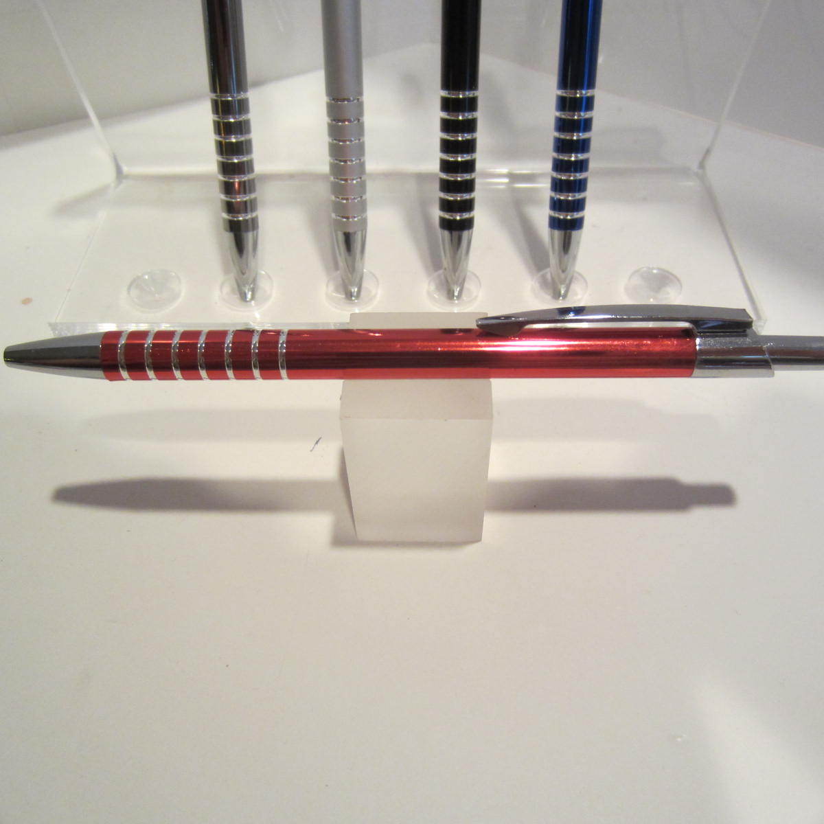 SET OF 2 TERZETTI GLOSSY RED SLIM ORBIT METAL BALLPOINT PEN-USES STICK REFILL