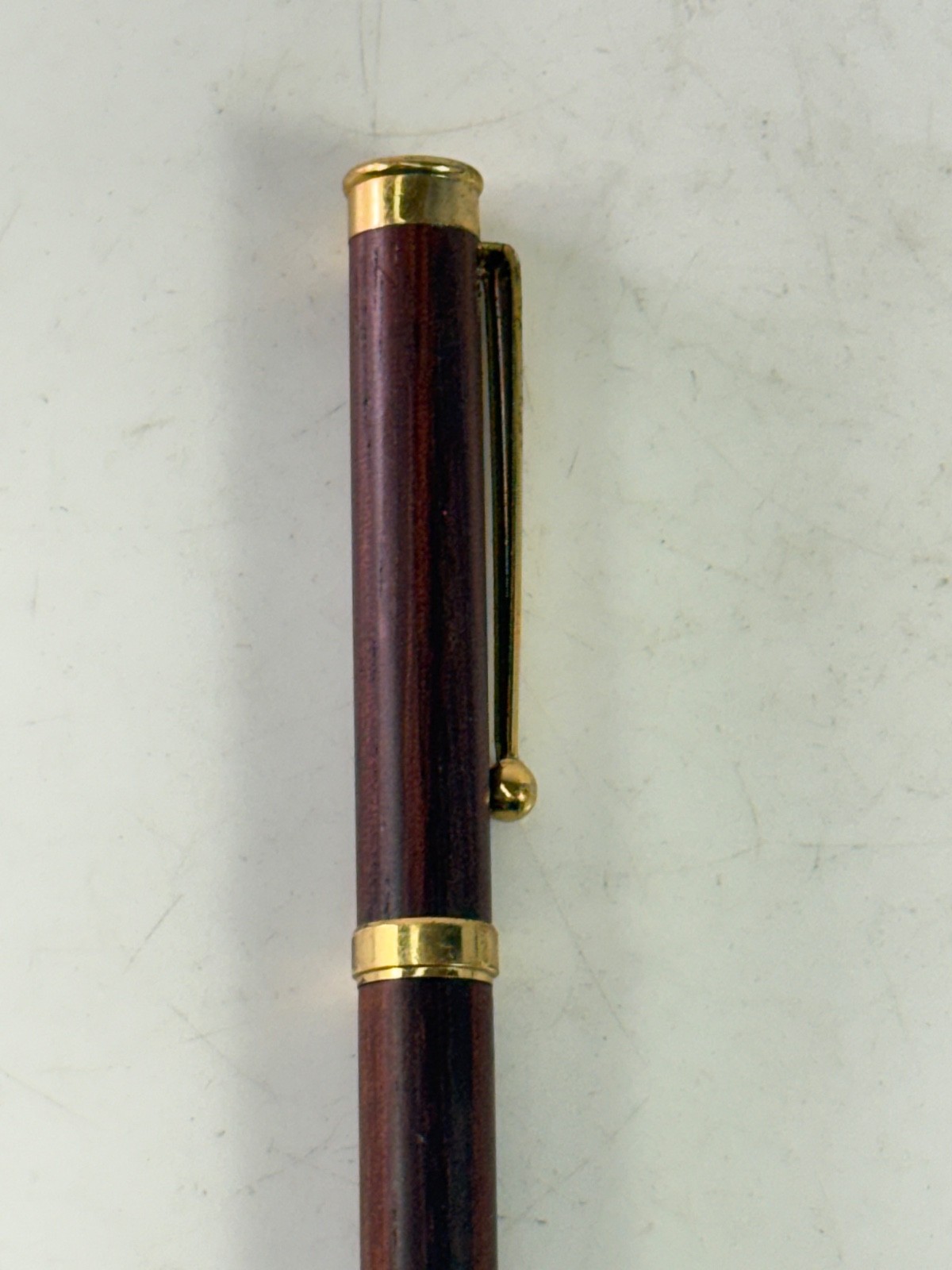Vintage Wooden Slimline Twist Ballpoint Pen Rosewood Color Gold Tone Trim