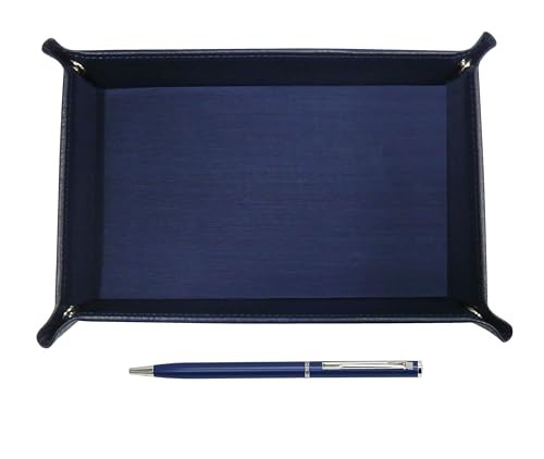 Japanese-made textured cowhide leather pen tray blue slim rotating ballpoint pen