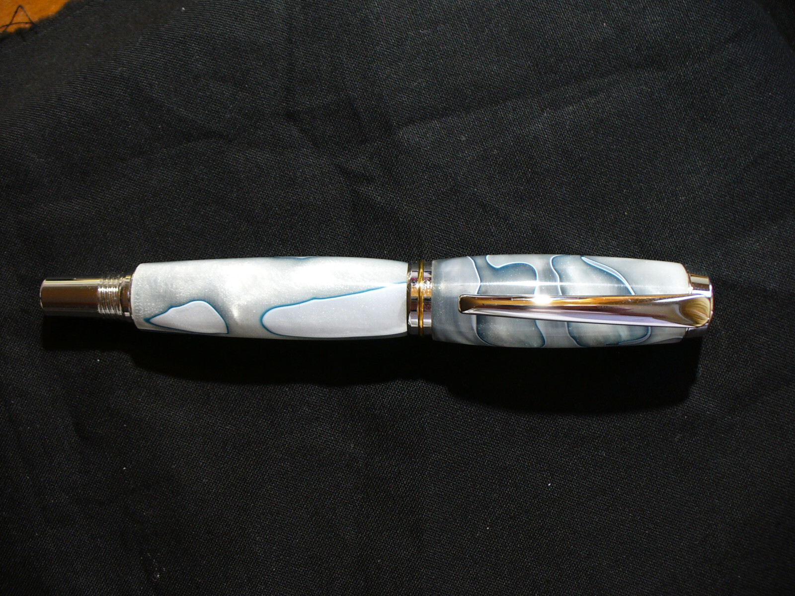 Hand Made Celluloid Gray Swirl & Chrome Roller Ball Pen