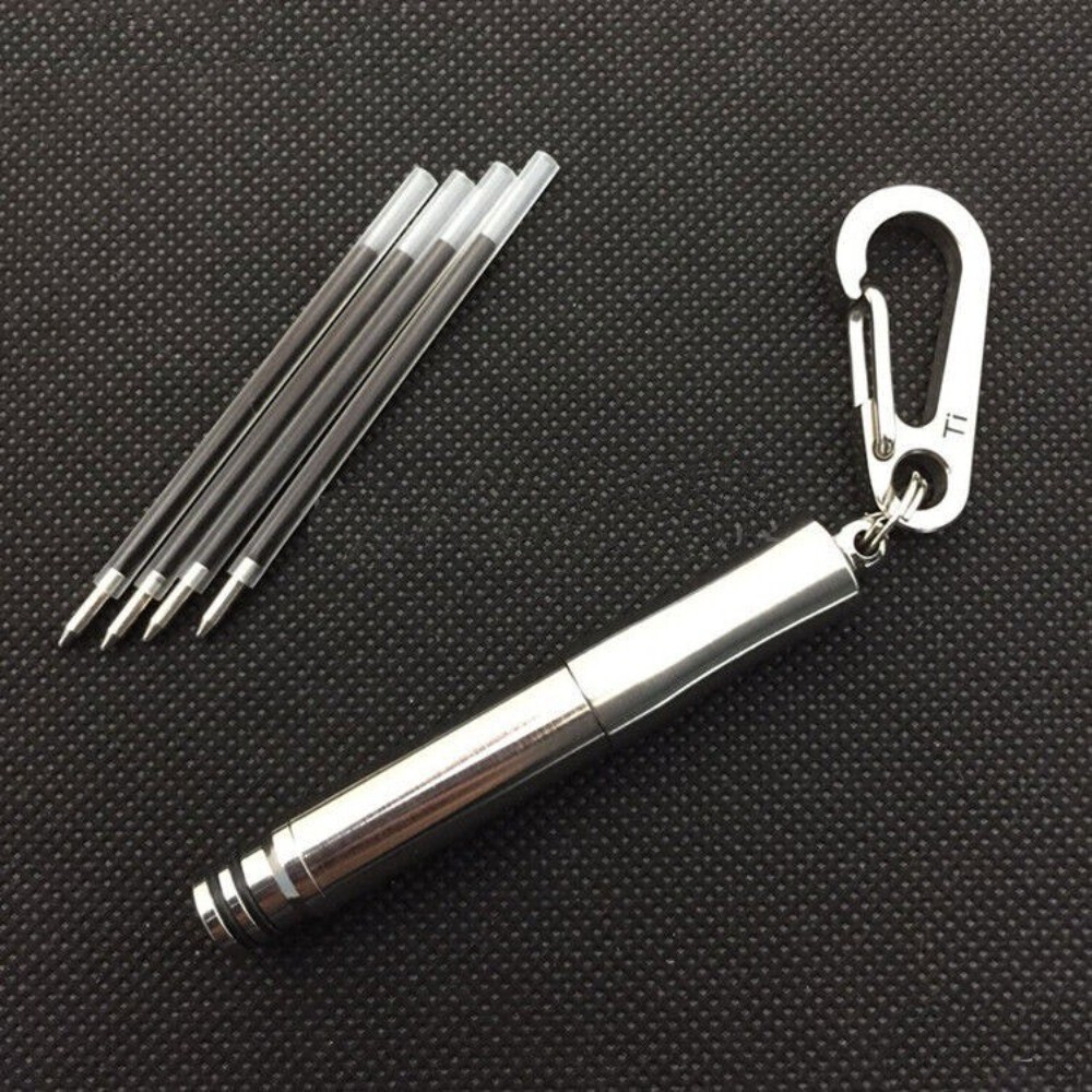 Titanium Pocket EDC Ballpoint Pen Signature Write Pen with Key Ring 5 Refills